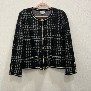 HAMPSHIRE STUDIO VINTAGE- BLACK PLAID LONG SLEEVE CARDIGAN SWEATER - SIZE L